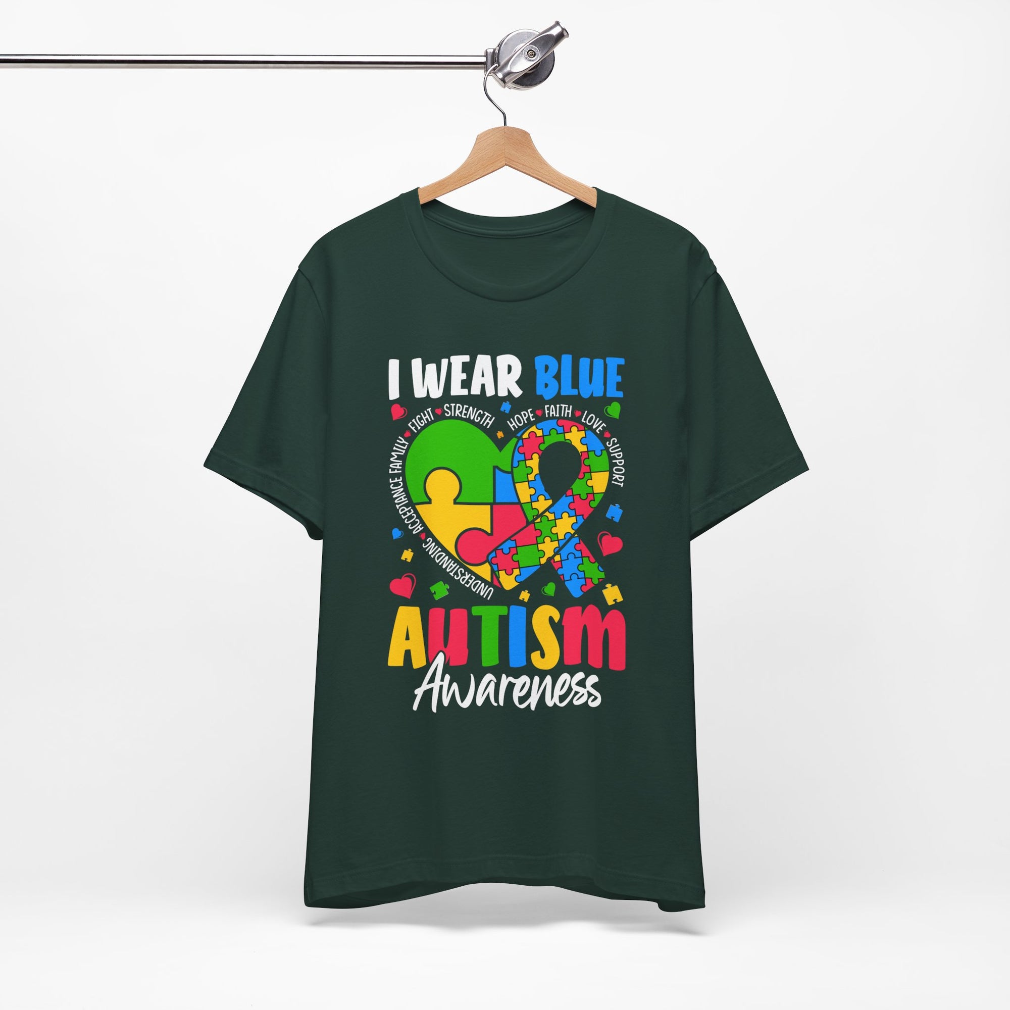 Autism Awareness Unisex Tee | I Wear Blue Puzzle Heart Support Shirt