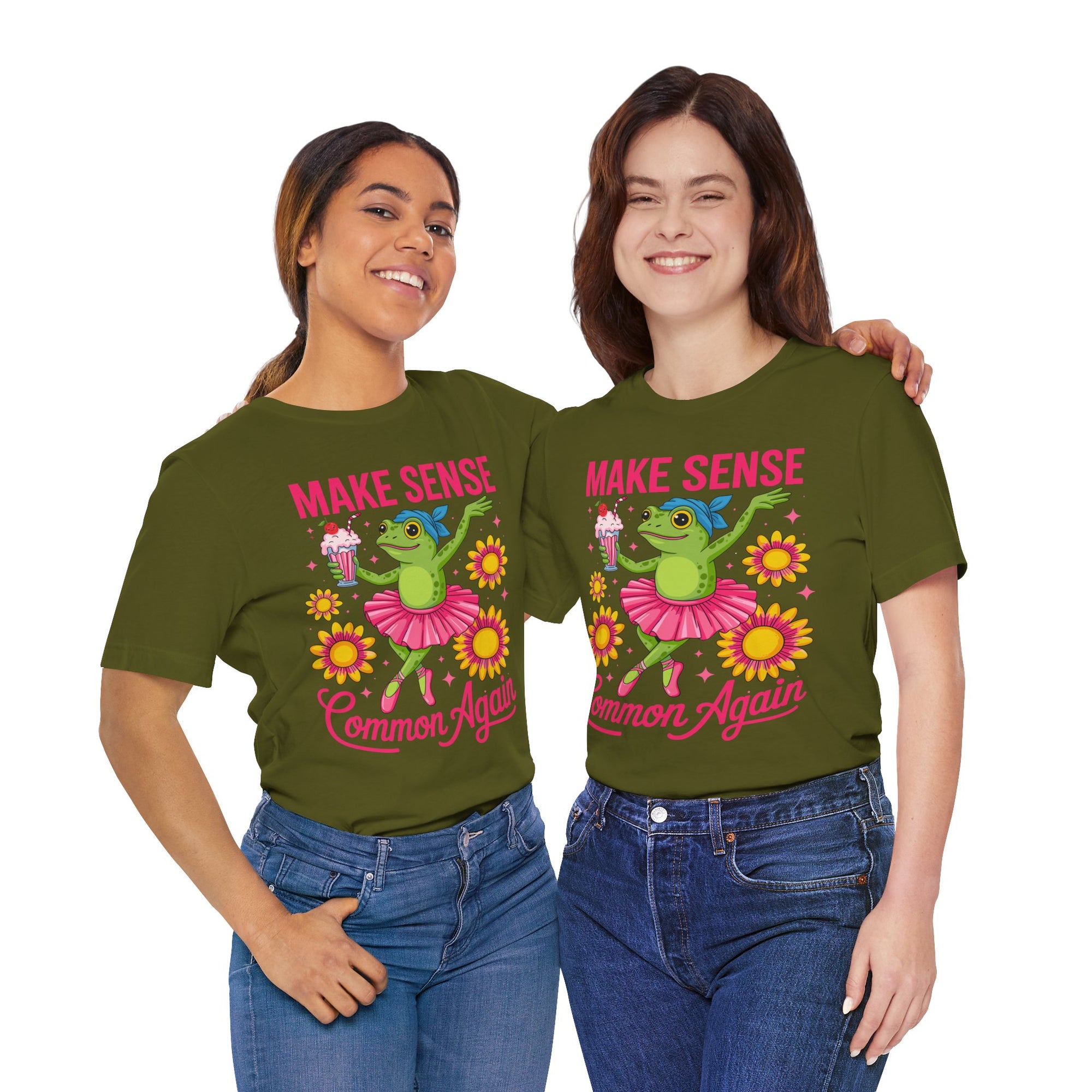 Make Sense Common Again T‑Shirt — Cute Dancing Frog Graphic Tee
