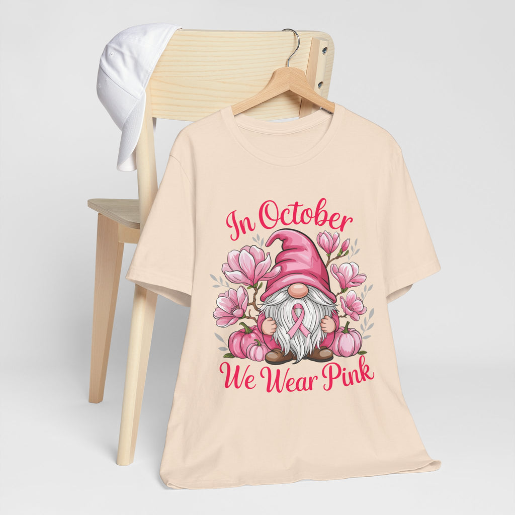 Breast Cancer Awareness Tee, Inspirational Gnome Shirt, October Activism Top, Unisex Casual Wear, Gift for Her, Comfort Tee, Support Pink