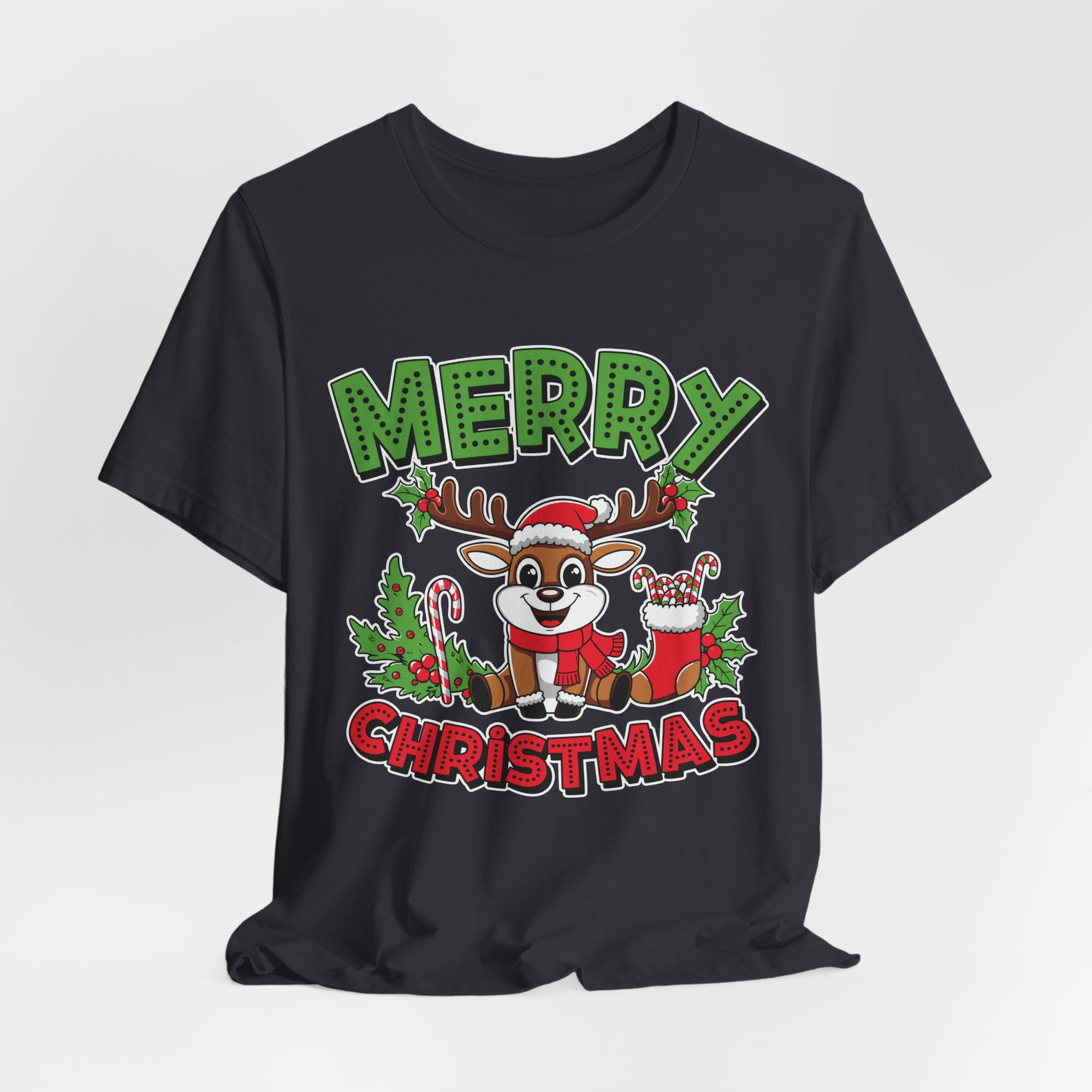 Merry Christmas Reindeer Tee, Festive Holiday Shirt, Unisex Christmas Apparel, Cute Gifts for Him/Her, Holiday Party Outfit