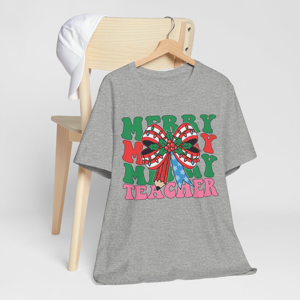 Merry Teacher T-Shirt | Cute Holiday Tee for Educators, Christmas Gift, Teacher Appreciation, Casual Wear, Festive Apparel
