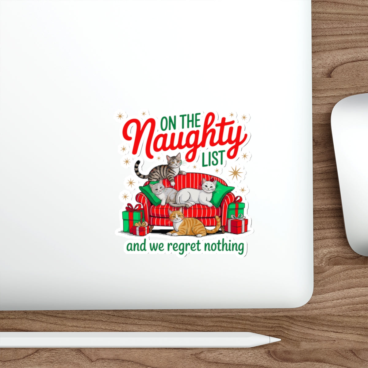 Festive Cat Die-Cut Stickers, Holiday Decor