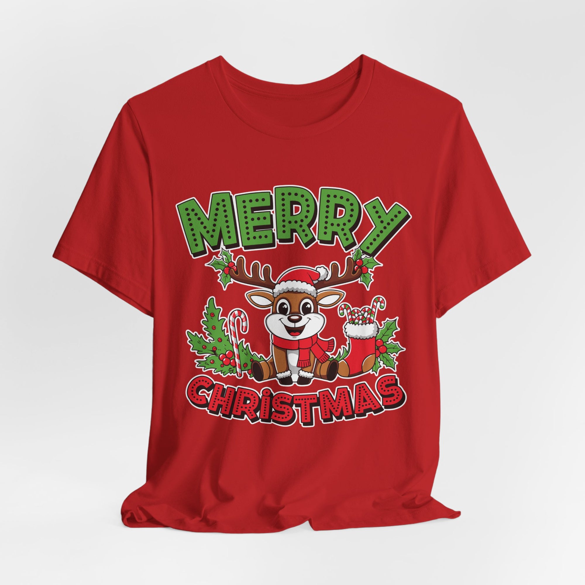Merry Christmas Reindeer Tee, Festive Holiday Shirt, Unisex Christmas Apparel, Cute Gifts for Him/Her, Holiday Party Outfit