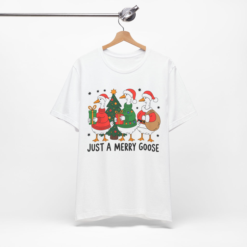 Festive Merry Goose T-Shirt, Christmas Tee, Holiday Apparel, Funny Gift, Unisex Tee, Seasonal Shirt