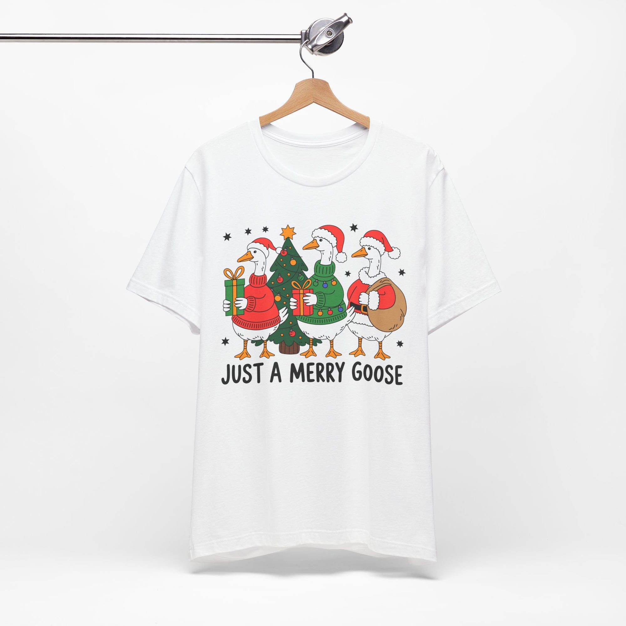 Festive Merry Goose T-Shirt, Christmas Tee, Holiday Apparel, Funny Gift, Unisex Tee, Seasonal Shirt