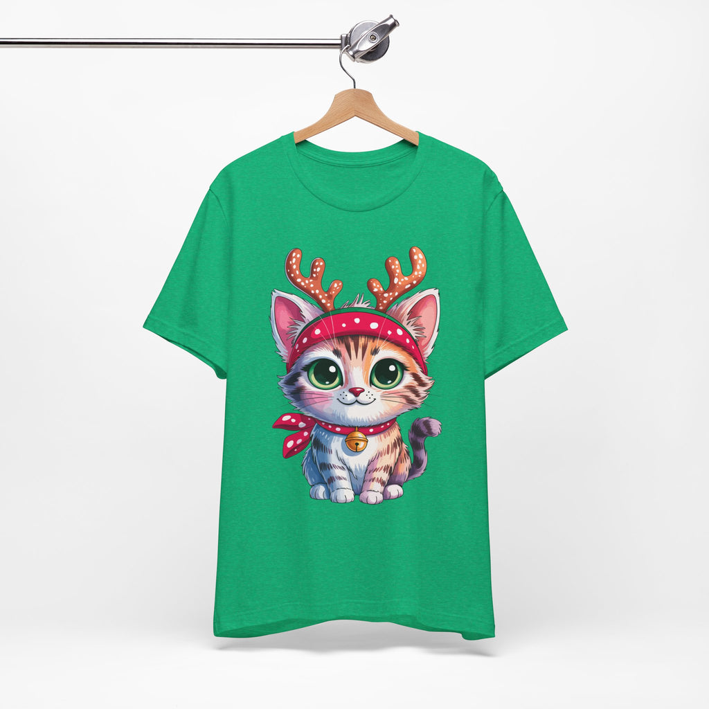 Cute Cat Holiday Tee Shirt, Unisex Cat Lover Gift, Christmas T-Shirt, Animal Graphic Tee, Fun Holiday Apparel