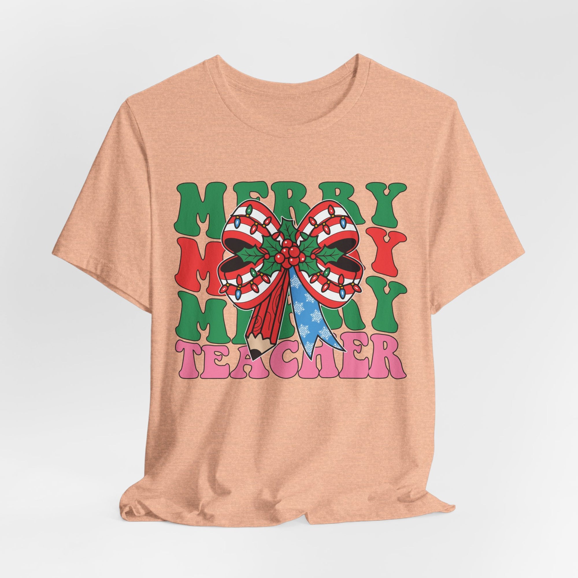 Merry Teacher T-Shirt | Cute Holiday Tee for Educators, Christmas Gift, Teacher Appreciation, Casual Wear, Festive Apparel