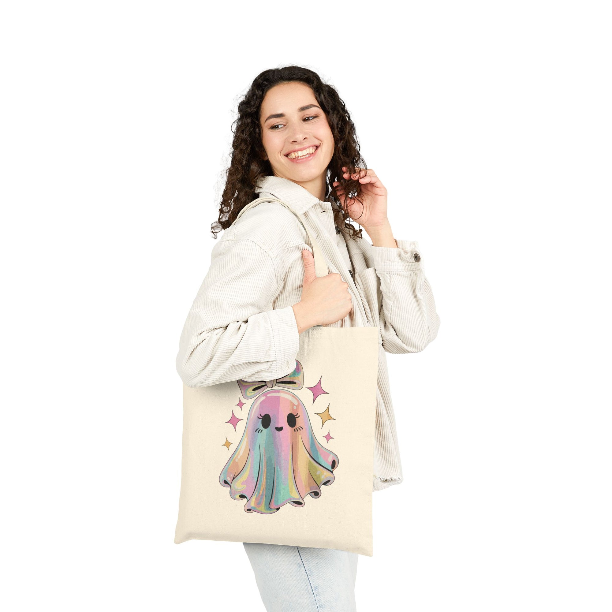Cute Ghost Tote Bag – Fun Rainbow Halloween Reusable Canvas
