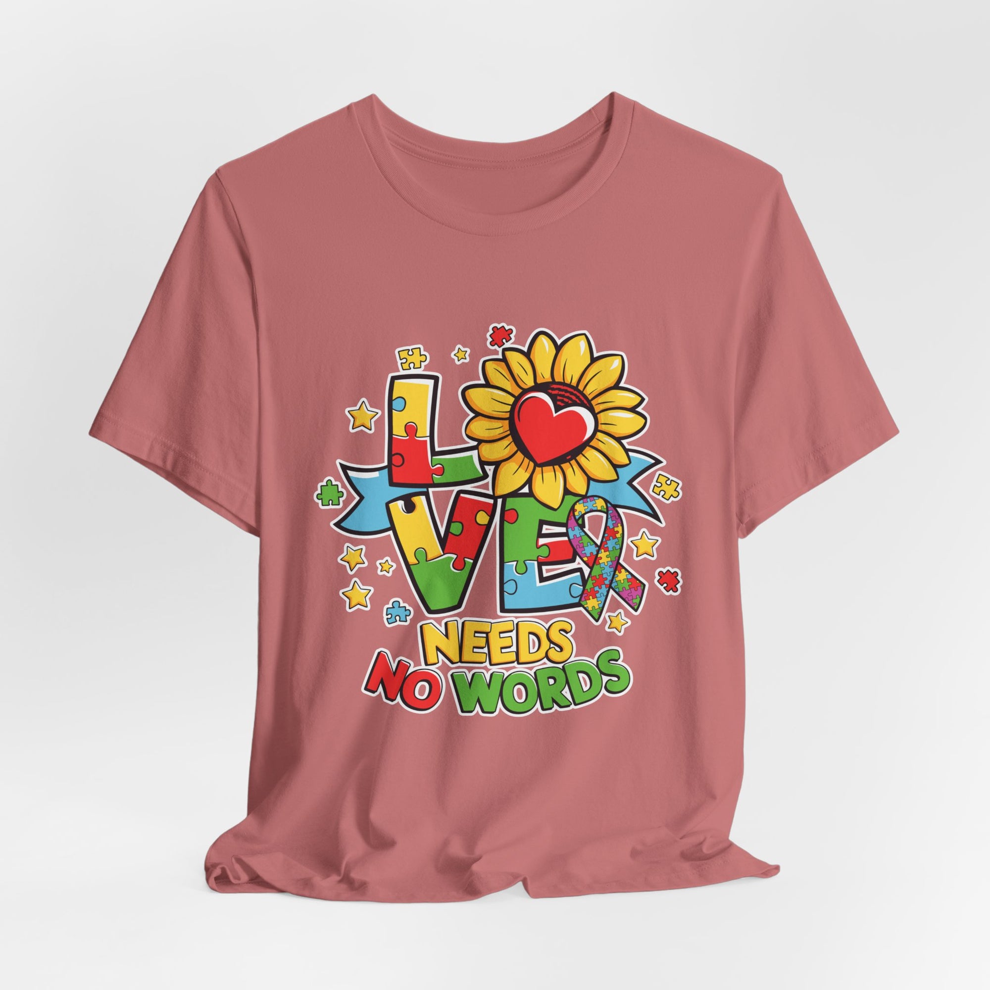 Colorful Love Needs No Words Tee, Unisex Graphic Tee