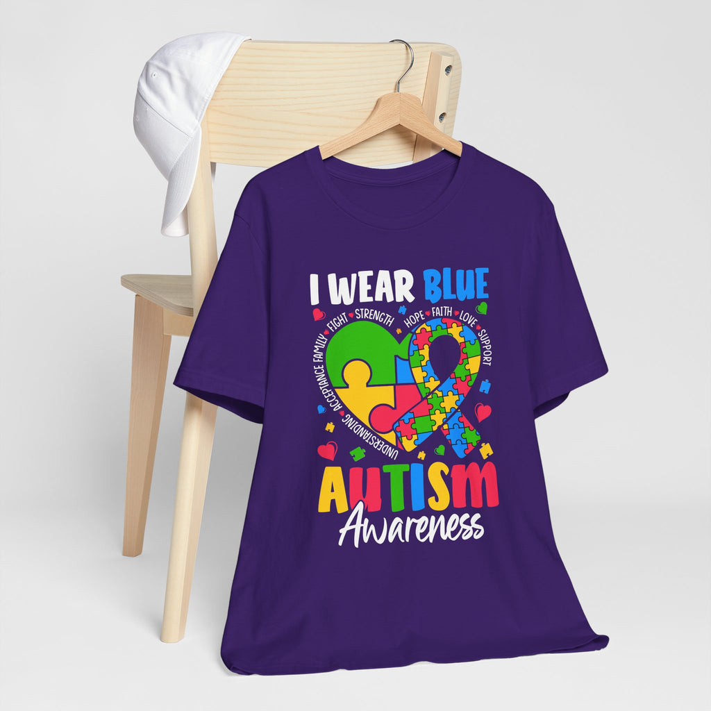 Autism Awareness Unisex Tee | I Wear Blue Puzzle Heart Support Shirt