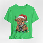 Festive Cow Christmas Tee, Unisex Holiday Shirt, Cute Animal T-Shirt