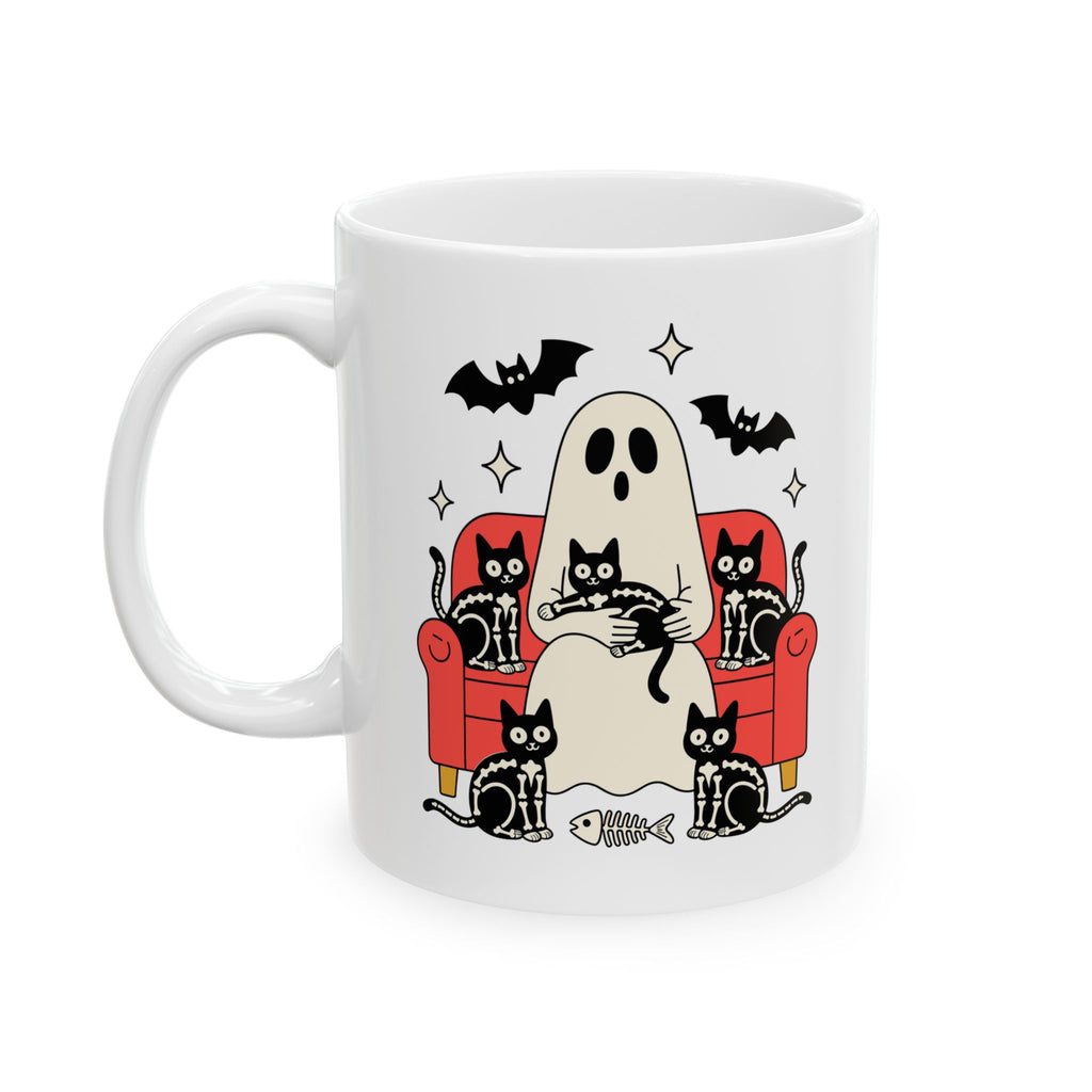 Cozy Cat Vibes Ceramic Mug, Cat Lover Gift, Cute Coffee Cup for Home, Halloween Decor, 11oz or 15oz