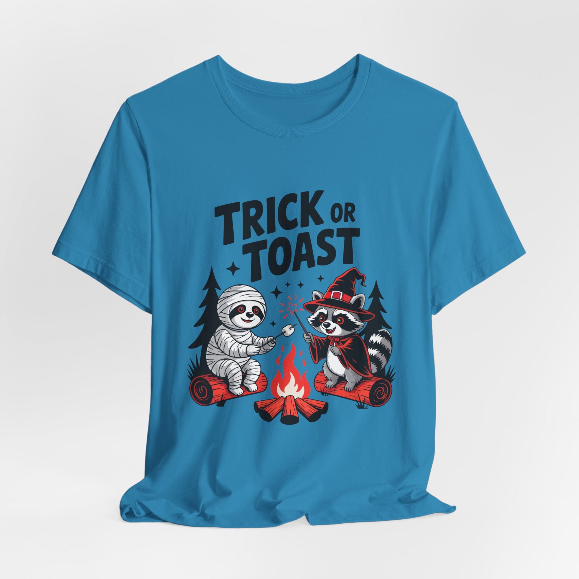 Graphic Tee for Outdoor Lovers - Trick or Toast Sloth & Raccoon, Perfect Fall Gift
