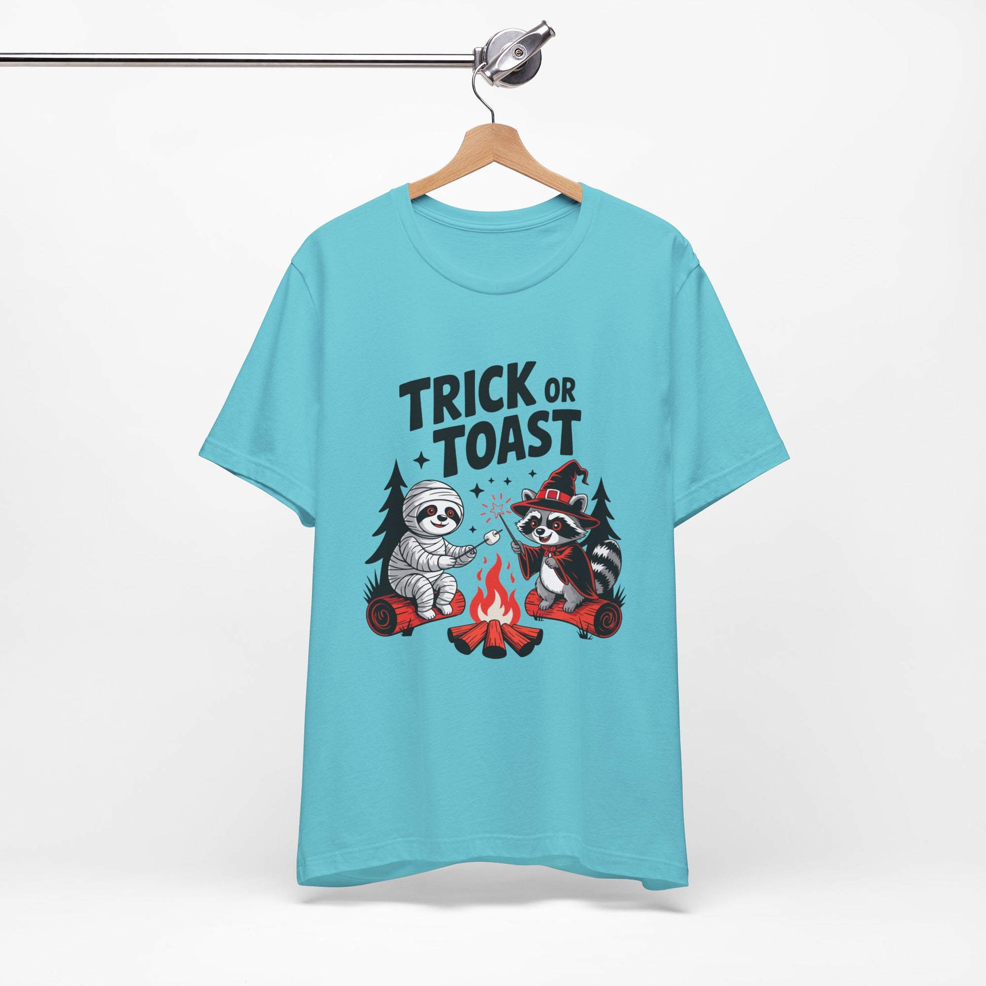 Graphic Tee for Outdoor Lovers - Trick or Toast Sloth & Raccoon, Perfect Fall Gift