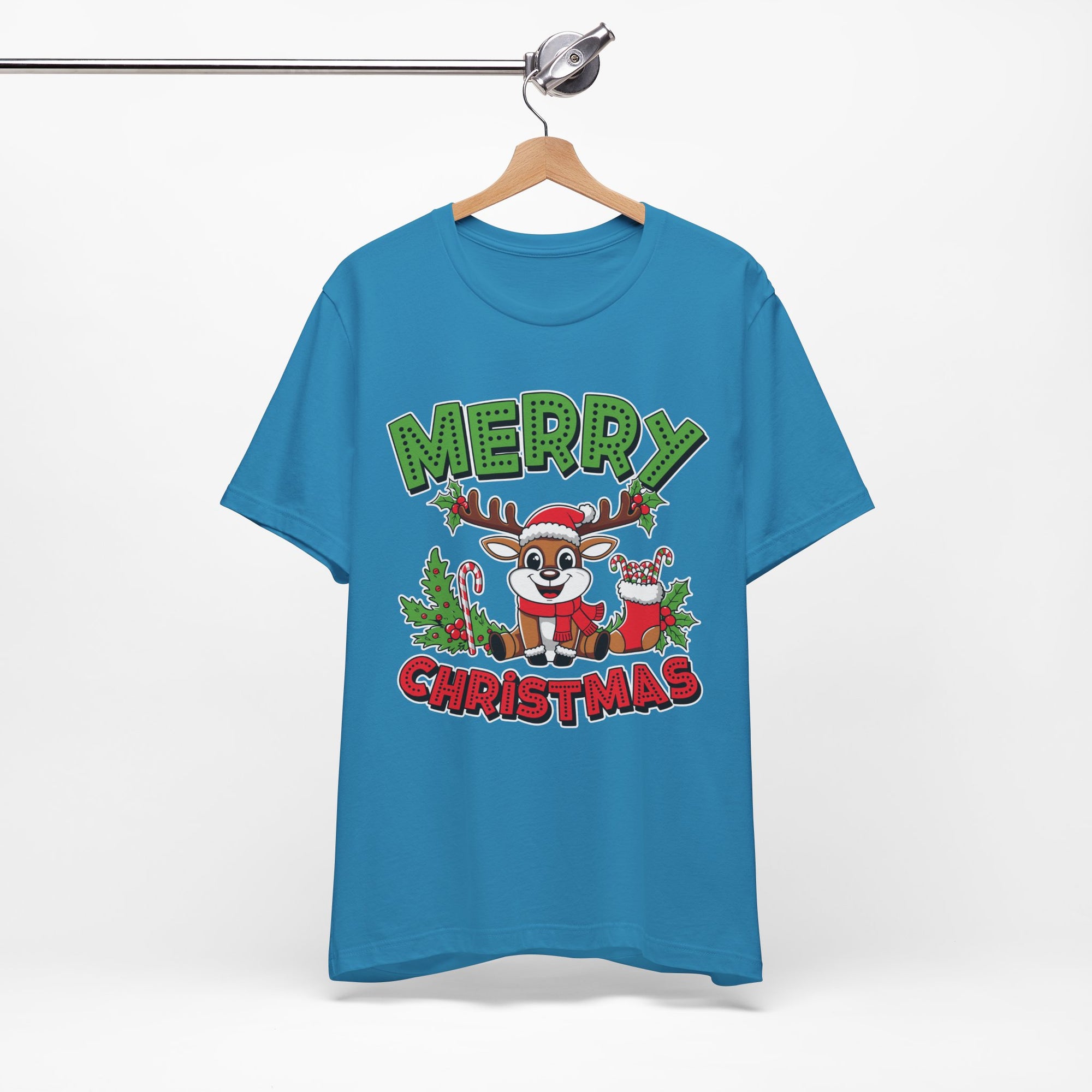 Merry Christmas Reindeer Tee, Festive Holiday Shirt, Unisex Christmas Apparel, Cute Gifts for Him/Her, Holiday Party Outfit