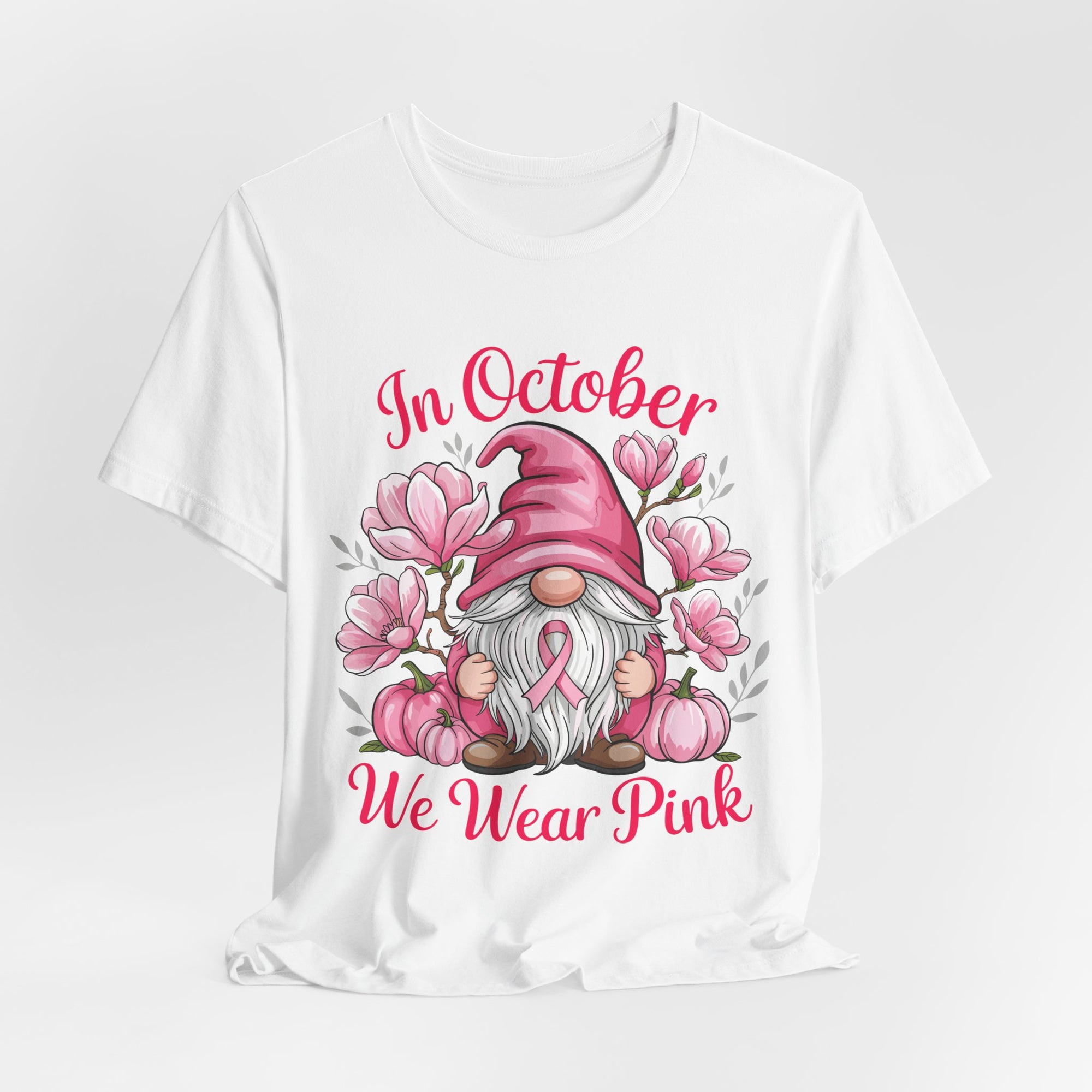 Breast Cancer Awareness Tee, Inspirational Gnome Shirt, October Activism Top, Unisex Casual Wear, Gift for Her, Comfort Tee, Support Pink