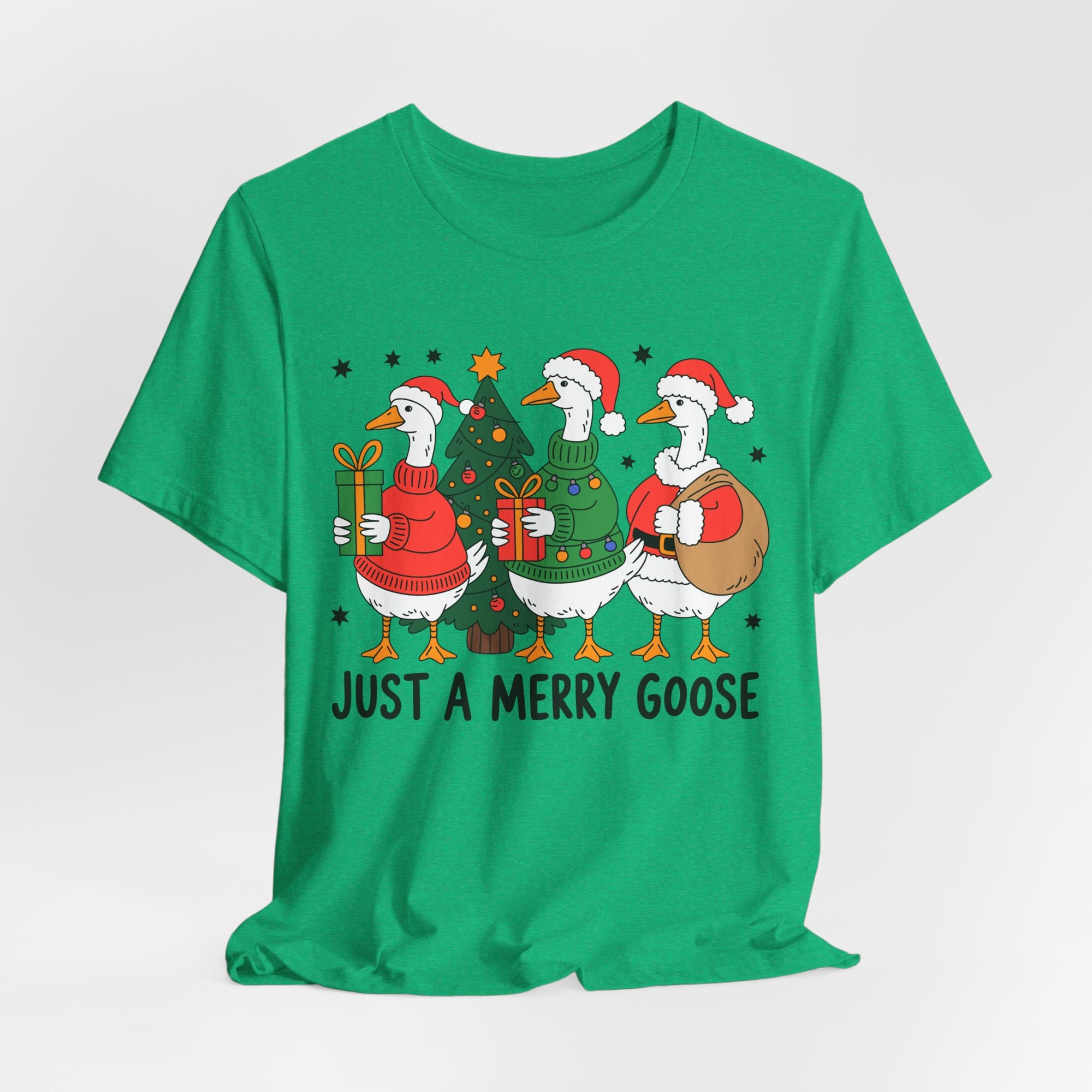 Festive Merry Goose T-Shirt, Christmas Tee, Holiday Apparel, Funny Gift, Unisex Tee, Seasonal Shirt
