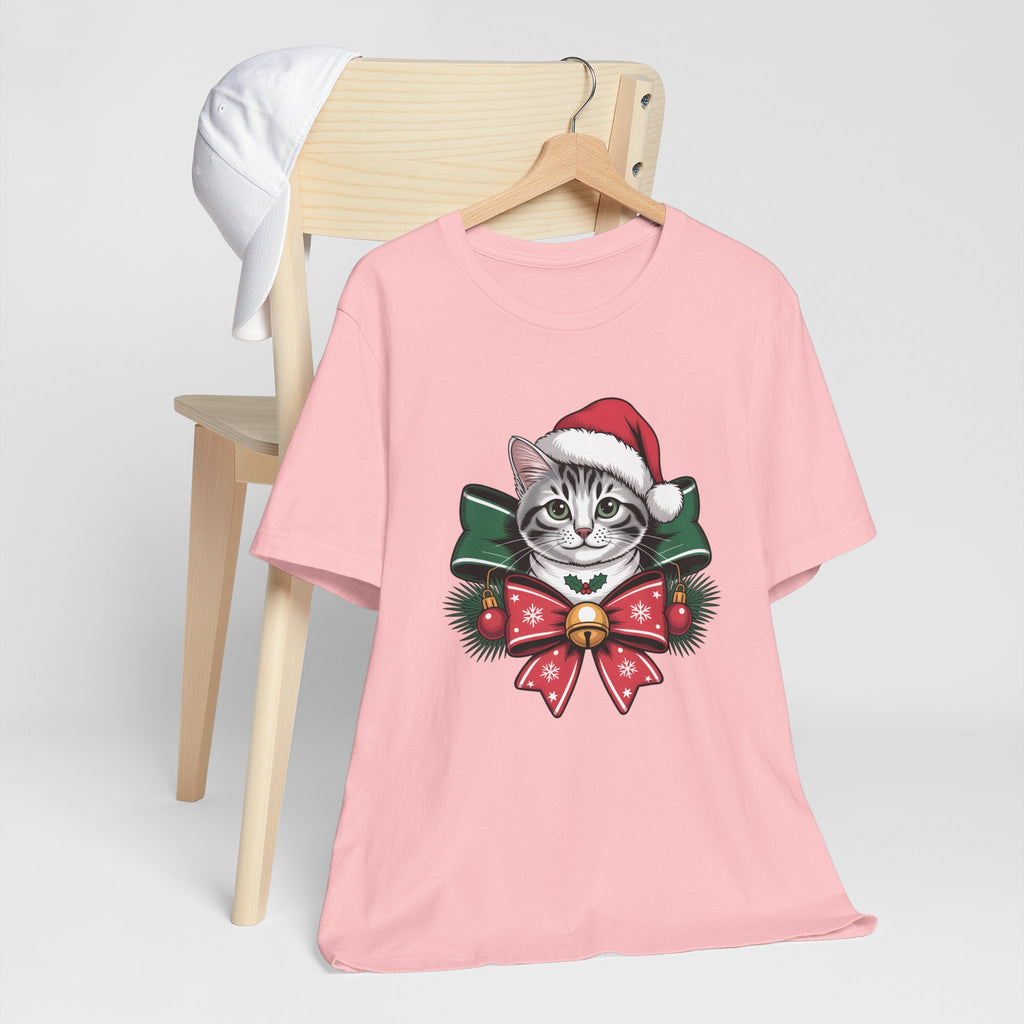 Festive Cat Christmas Tee, Cat Lover Gift, Holiday Shirt, Unisex T-Shirt