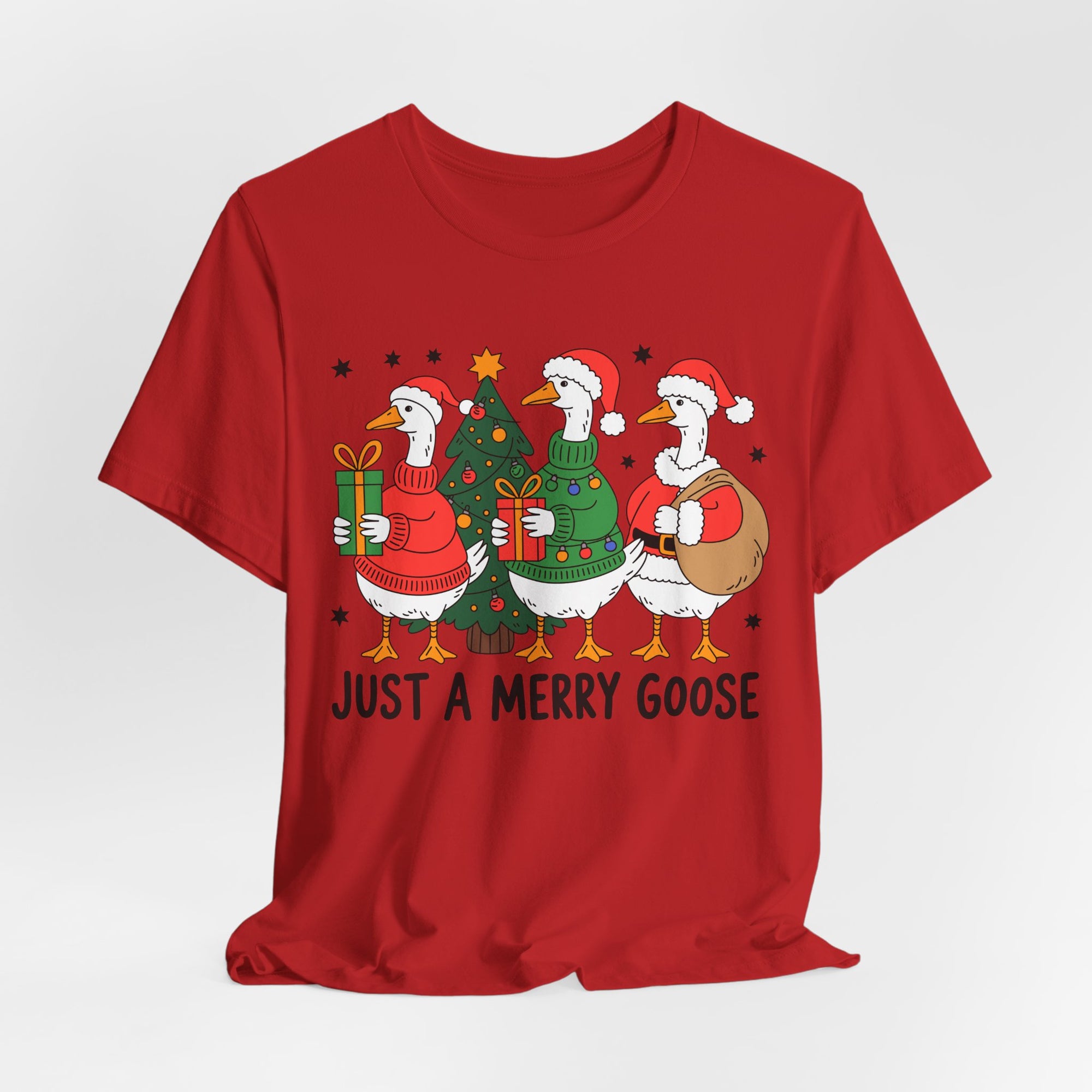 Festive Merry Goose T-Shirt, Christmas Tee, Holiday Apparel, Funny Gift, Unisex Tee, Seasonal Shirt