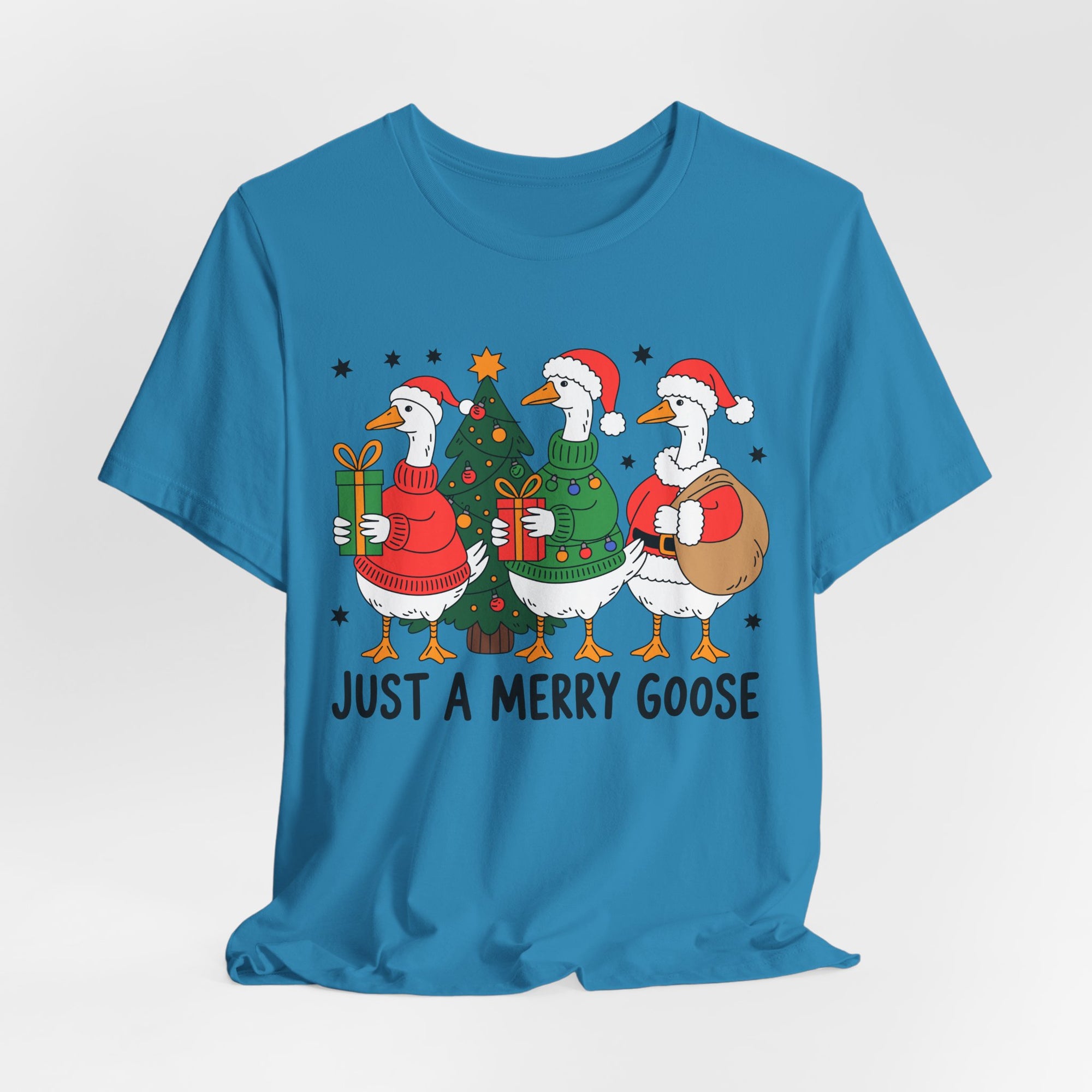 Festive Merry Goose T-Shirt, Christmas Tee, Holiday Apparel, Funny Gift, Unisex Tee, Seasonal Shirt