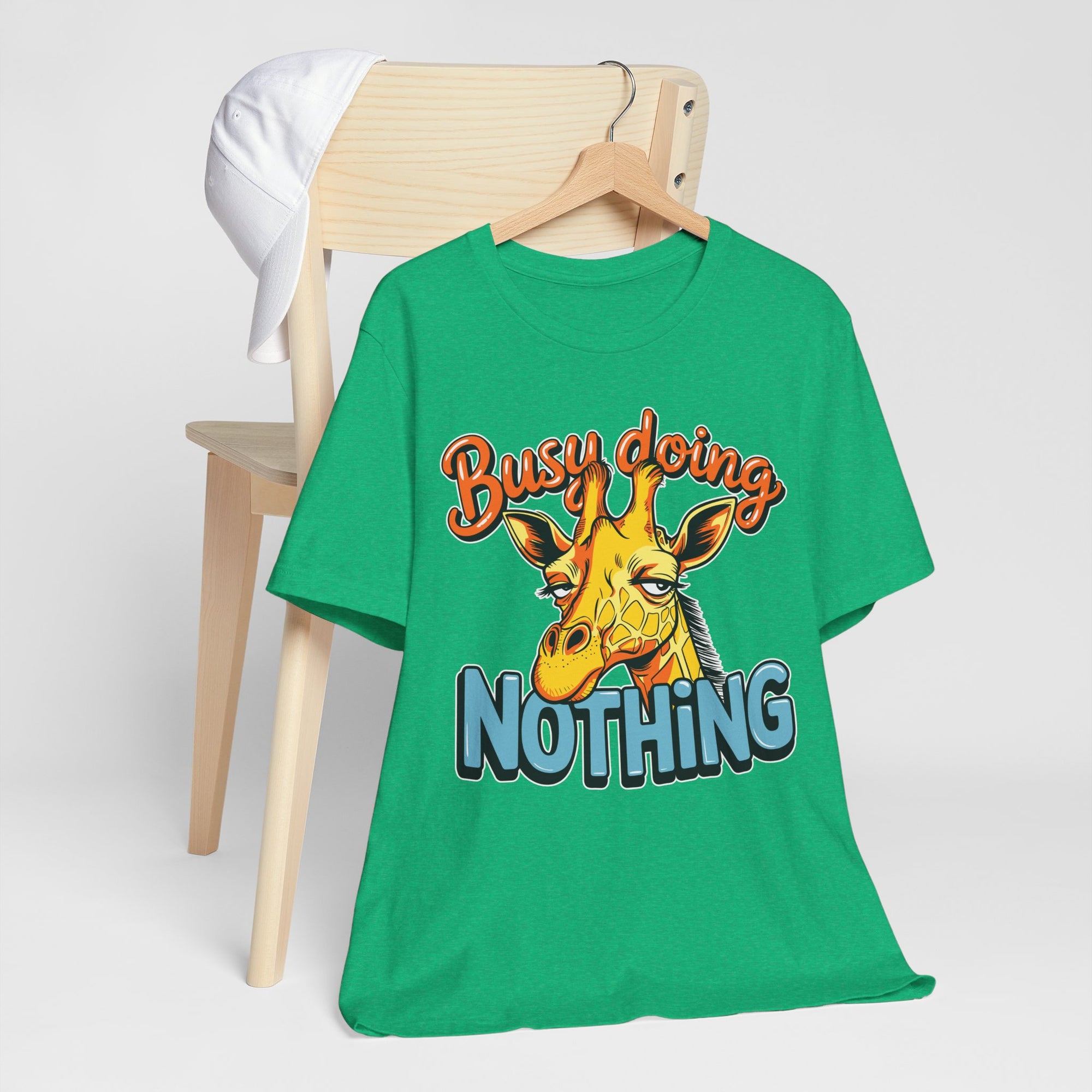Funny Giraffe Busy Doing Nothing Lazy Animal Cartoon Design Unisex Jersey Short Sleeve Tee