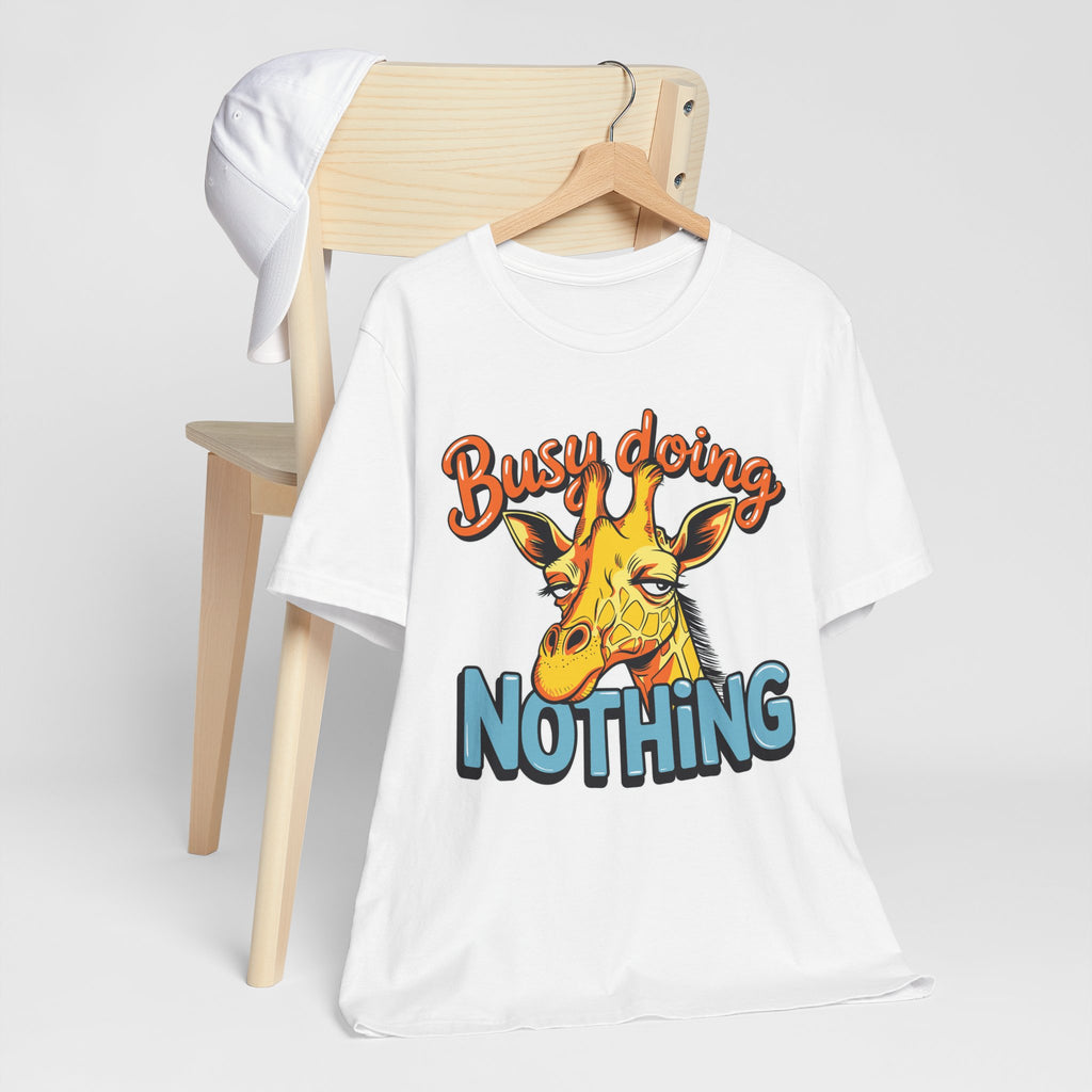 Funny Giraffe Busy Doing Nothing Lazy Animal Cartoon Design Unisex Jersey Short Sleeve Tee
