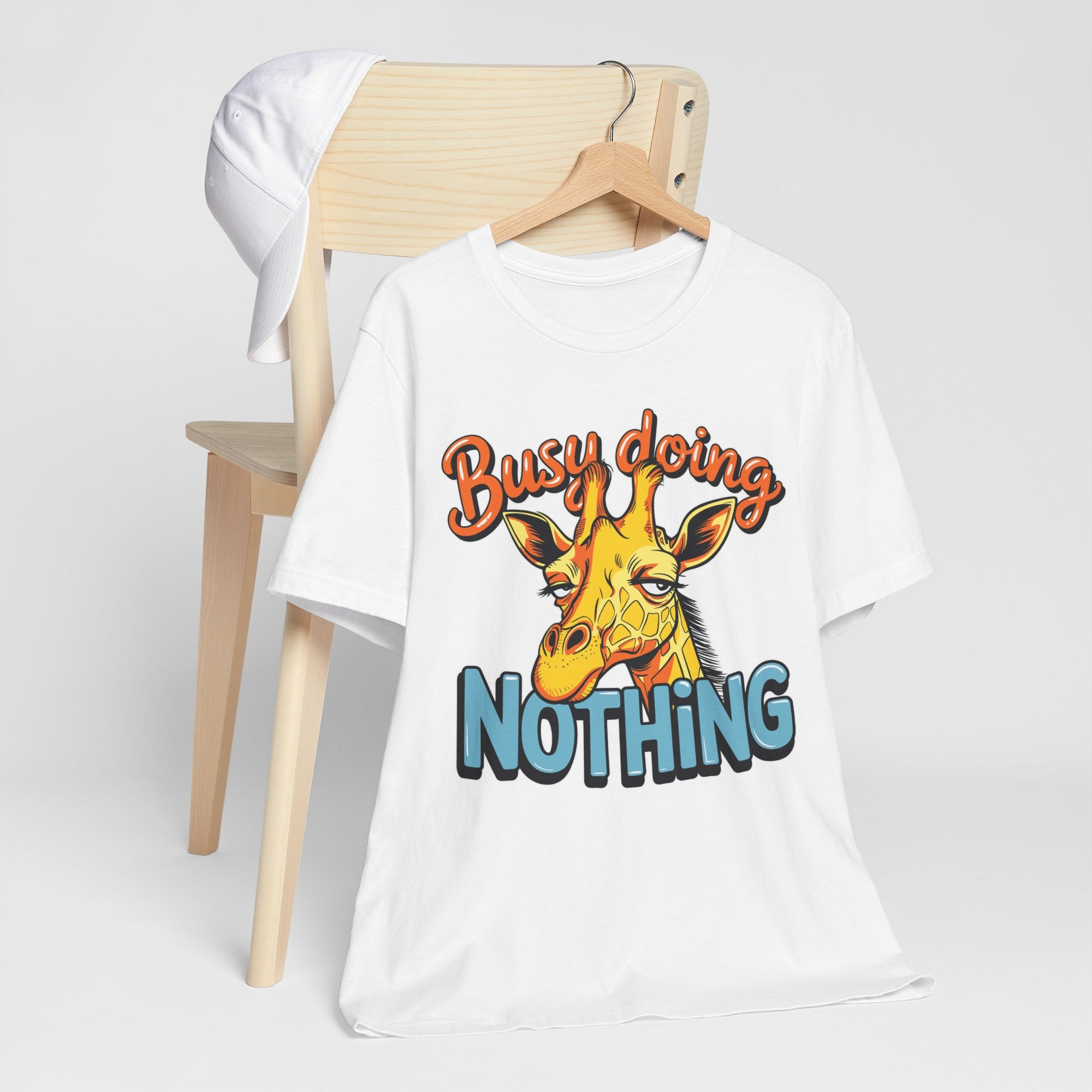 Funny Giraffe Busy Doing Nothing Lazy Animal Cartoon Design Unisex Jersey Short Sleeve Tee