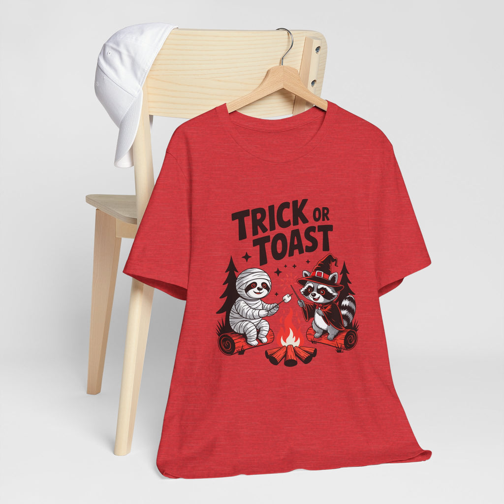 Graphic Tee for Outdoor Lovers - Trick or Toast Sloth & Raccoon, Perfect Fall Gift