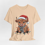 Festive Cow Christmas Tee, Unisex Holiday Shirt, Cute Animal T-Shirt