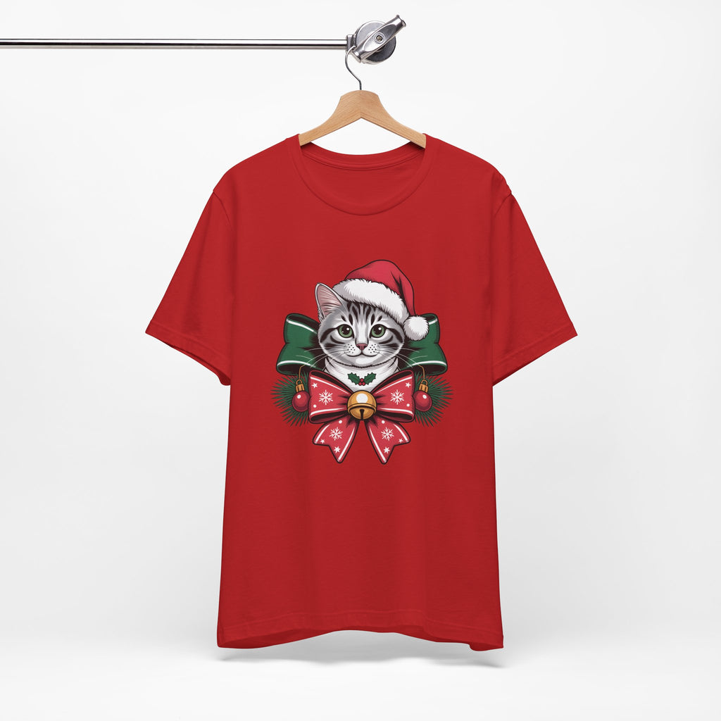 Festive Cat Christmas Tee, Cat Lover Gift, Holiday Shirt, Unisex T-Shirt