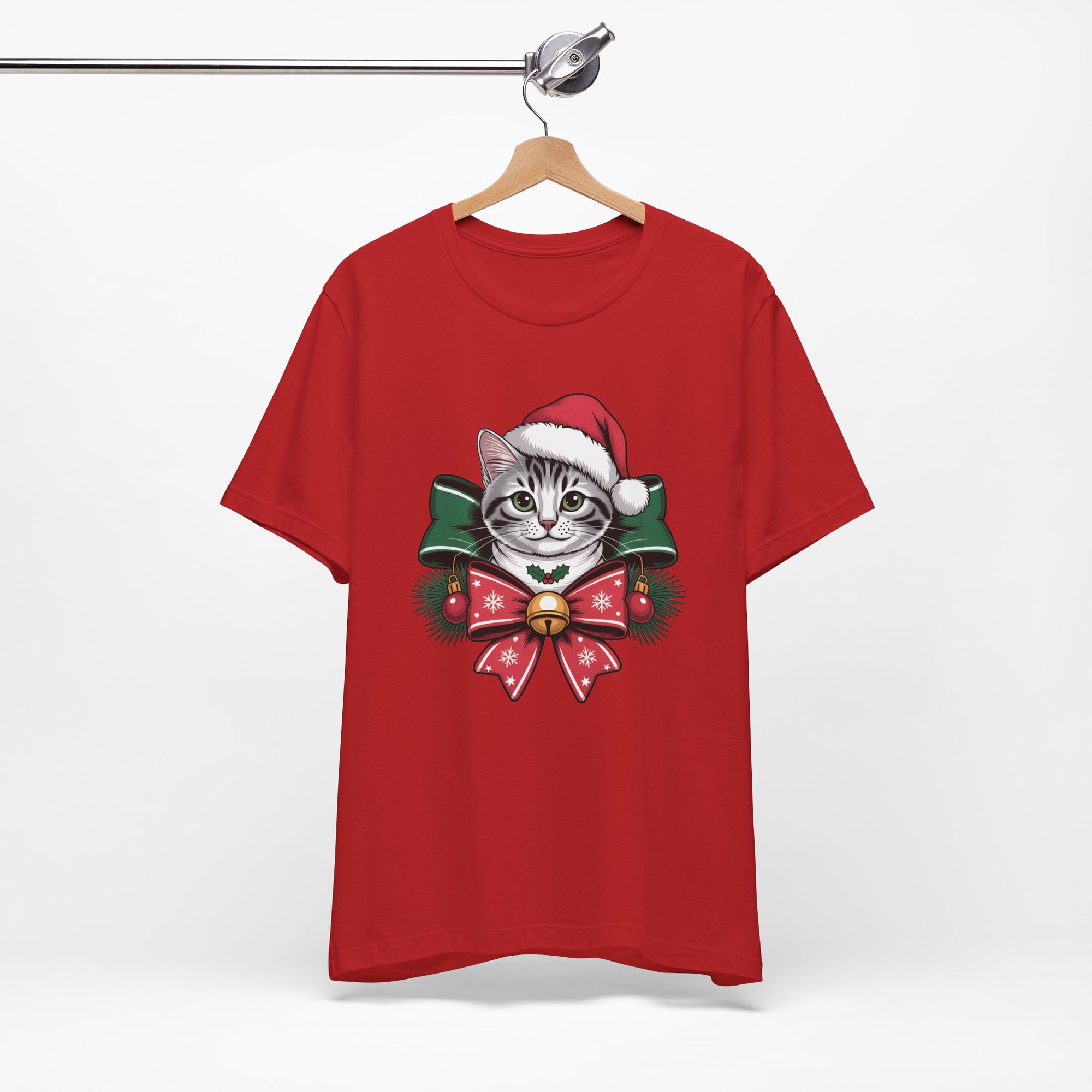 Festive Cat Christmas Tee, Cat Lover Gift, Holiday Shirt, Unisex T-Shirt