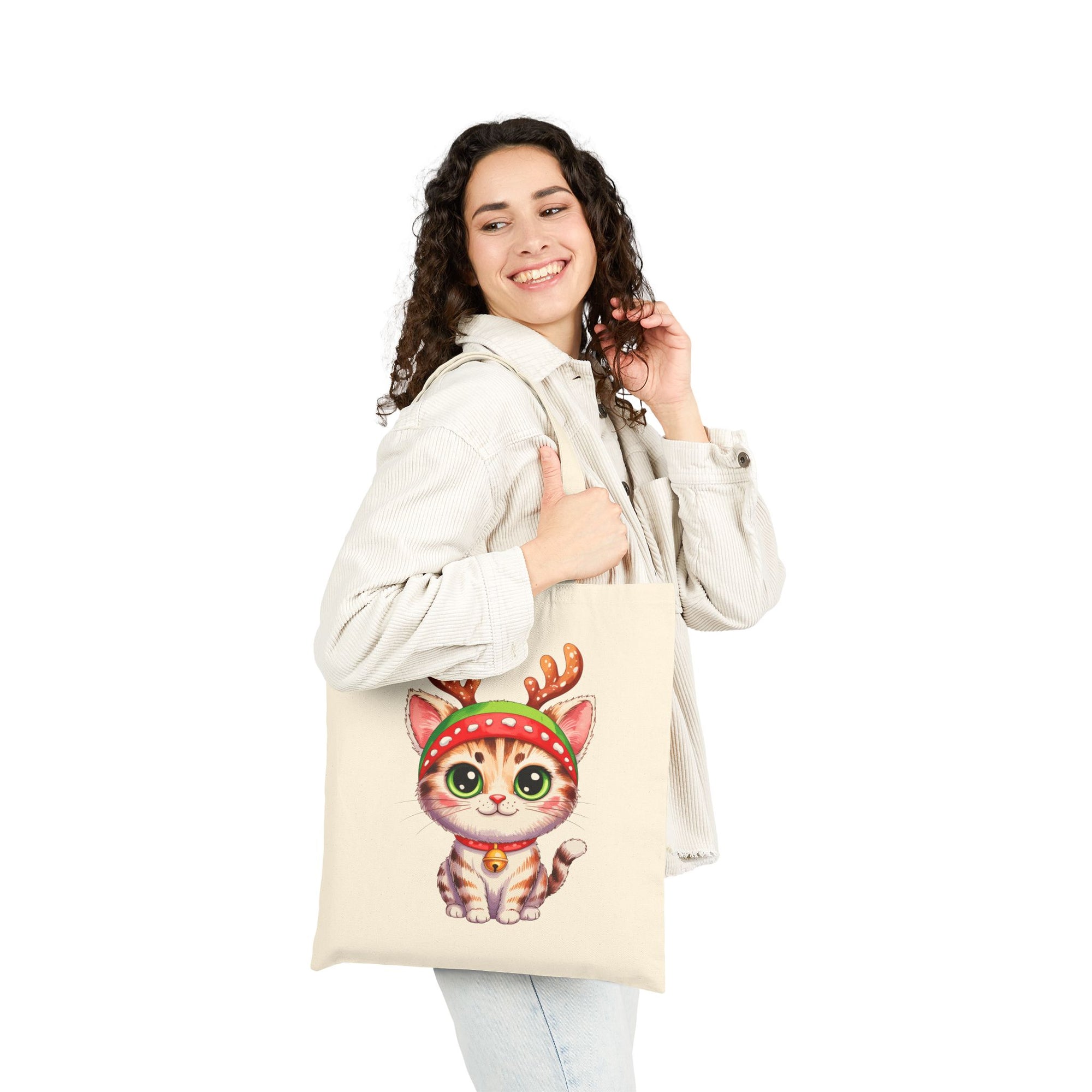 Festive Cat Tote Bag – Cute Christmas Reusable Holiday Canvas