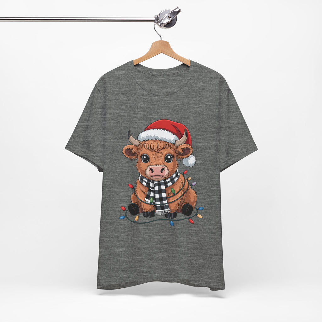 Festive Cow Christmas Tee, Unisex Holiday Shirt, Cute Animal T-Shirt