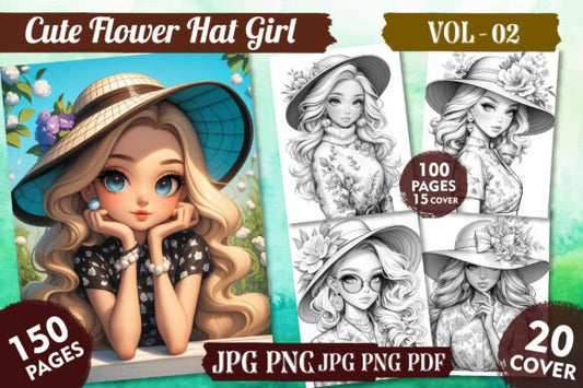 Cute Flower Hat Girl Coloring Pages